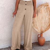 Damen Weite Chinohose mit elastischem Bund und dekorativen Knopfdetails WW