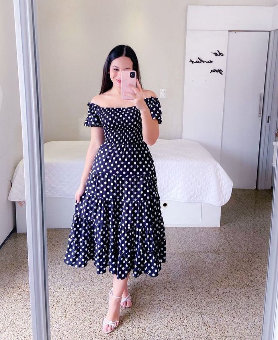 WW | Mode Kurzärmelig Bedruckt Ausgestelltes Midi Kleid
