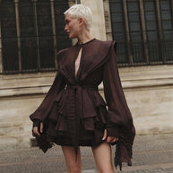 Damen Rüschenkleid mit exzentrischen Ärmeln WW