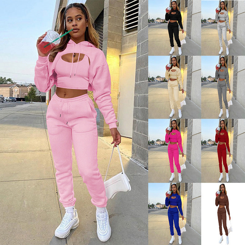 Damen Sportlicher Zweiteiler mit cropped Hoodie und bequemen Jogginghosen WW