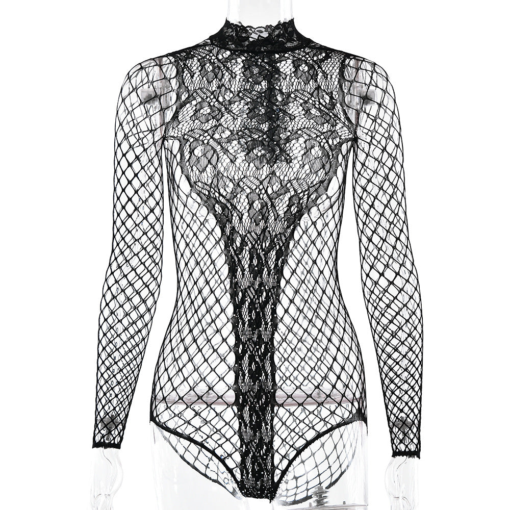 Damen erotischer Spitzenbody mit raffiniertem Netzdesign W&W