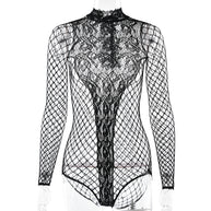 Damen erotischer Spitzenbody mit raffiniertem Netzdesign W&W