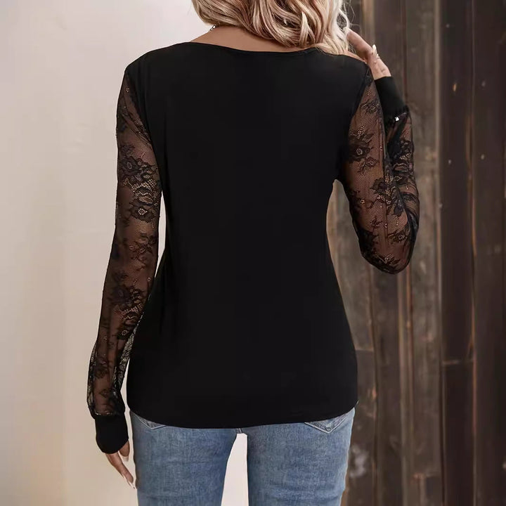 W&W Mode | Patchwork Lockere Lange Ärmeln Schlankmachendes T-Shirt