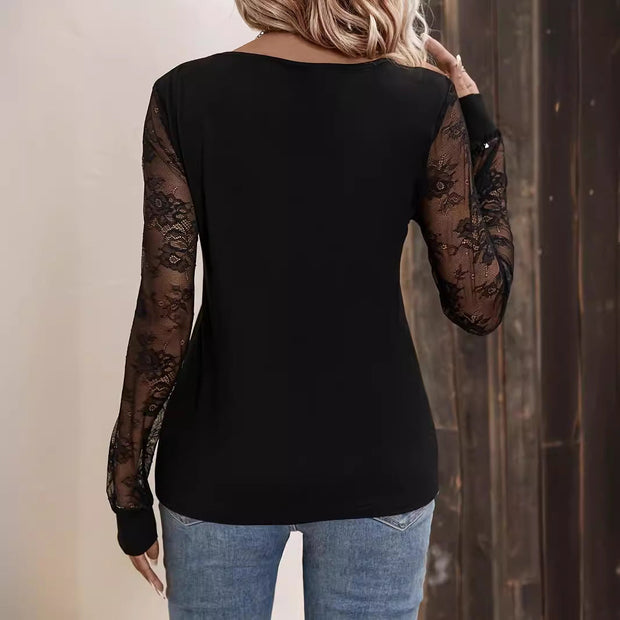WW | Patchwork Lockere Lange Ärmeln Schlankmachendes T-Shirt