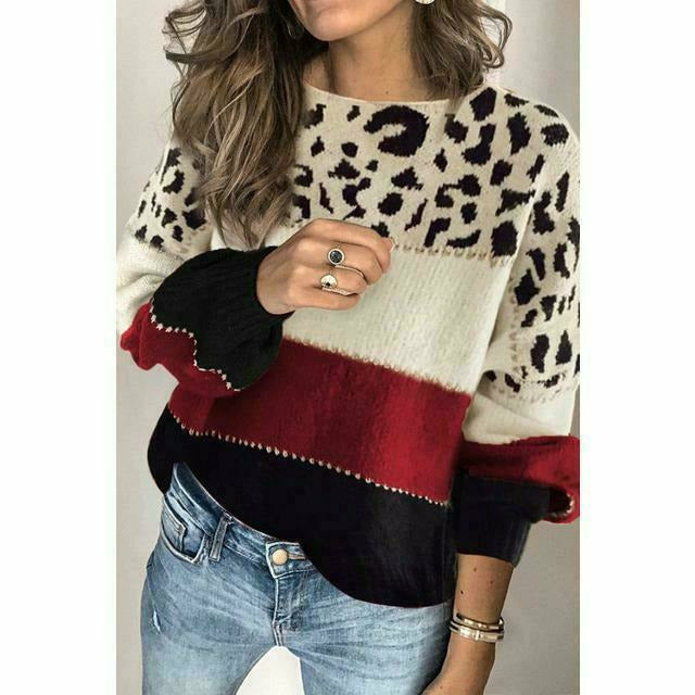 W&W Mode | Patchwork-Pullover Mit Leoparden-Print