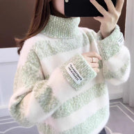 WW | Gestreifter Rollkragen Strickpullover Für Frauen