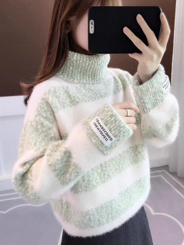 WW | Gestreifter Rollkragen Strickpullover Für Frauen