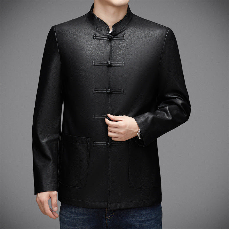 Herren Lederjacke mit asiatischem Stehkragen und praktischen Taschen WW