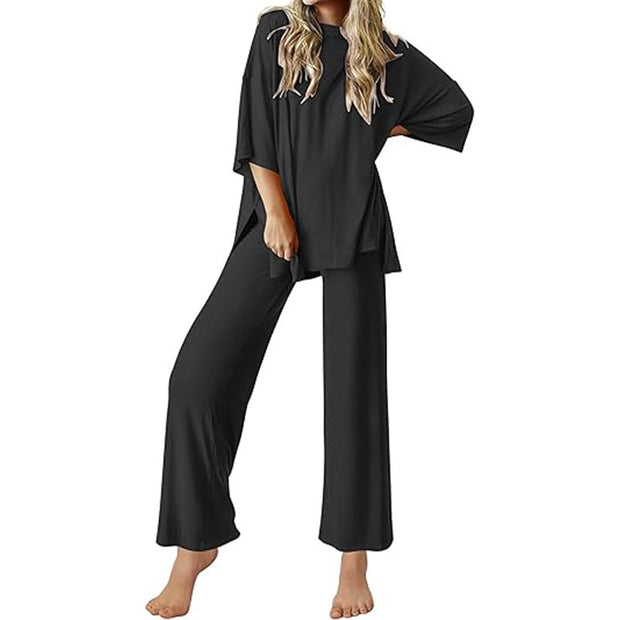 Damen Bequemer Schlafanzug mit Weitem Schnitt und Kurzarm WW
