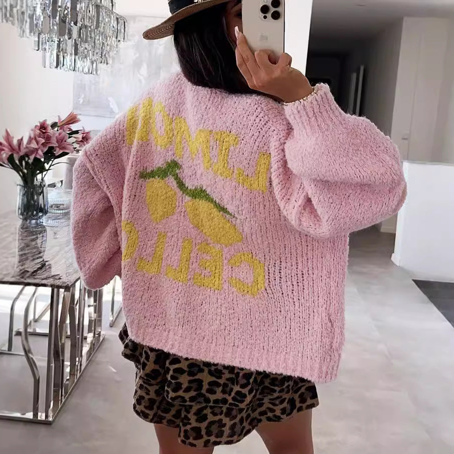 Damen Strickjacke mit fröhlichem Ananas-Motiv und oversized Schnitt WW