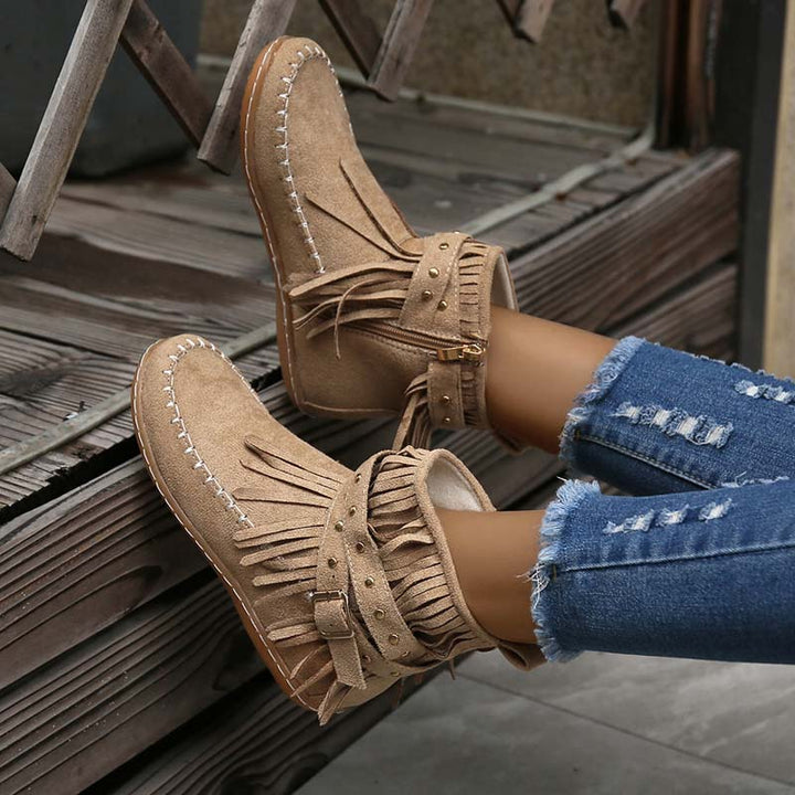 W&W Mode | Boho Stiefelette Mit Fransen Und Schnallen Für Damen