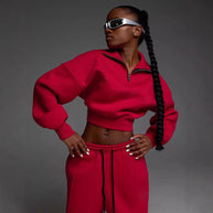 Damen Sportlicher Fleece-Loungewear-Anzug mit Reißverschluss WW