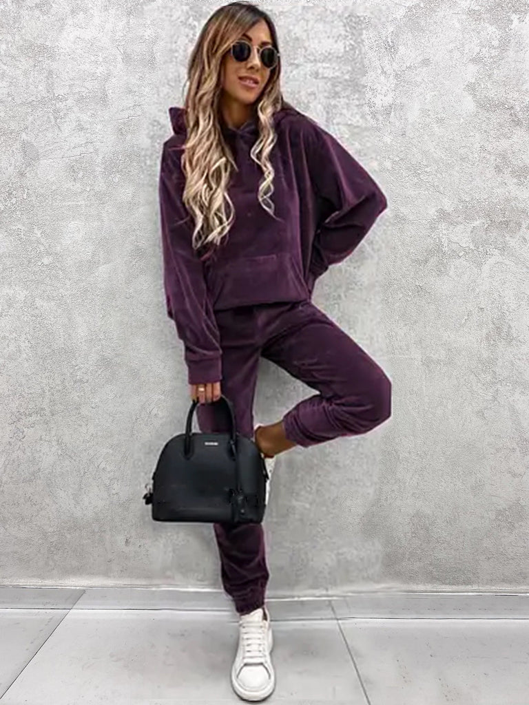 Damen kuscheliges Fleece-Set mit oversized Hoodie und bequemen Jogginghosen WW