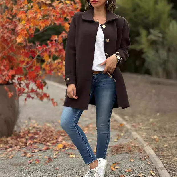 Damen gemütlicher Oversized-Mantel mit großen Taschen und Knopfdetails WW