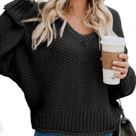 Damen Grobstrickpullover mit tiefem V-Ausschnitt und lockerer Passform WW