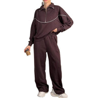 Damen sportliches Sweat-Set mit Reißverschluss und weit geschnittenen Hosen WW