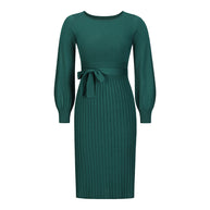 Damen Strickkleid mit taillierbarem Gürtel und langen Ärmeln WW
