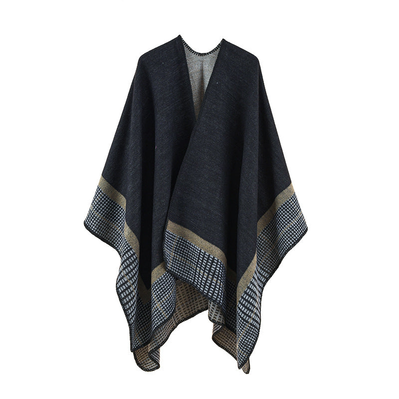 Damen Eleganter Poncho mit modernen Mustern und hochwertigen Fransen WW