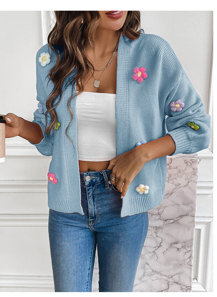WW | Handgehäkelter floral gestrickter Cardigan