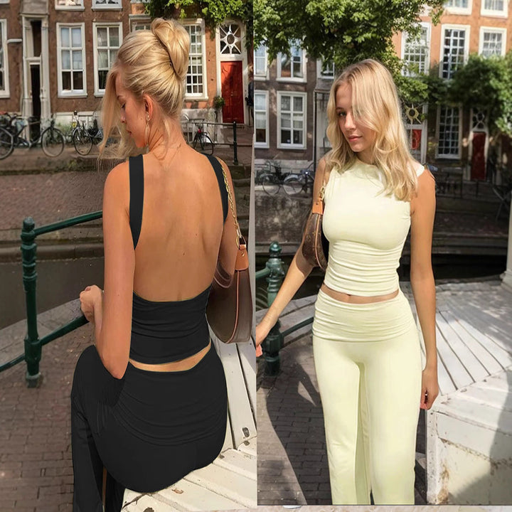Damen cropped Lounge-Set mit enger Passform und modischen Akzenten W&W Mode