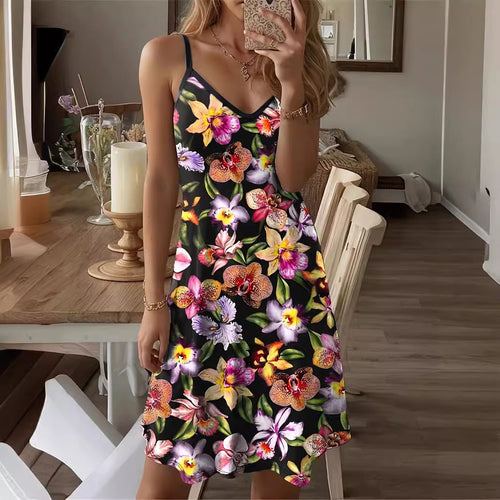 Damen Sommerkleid mit floralem Print und verstellbaren Trägern WW