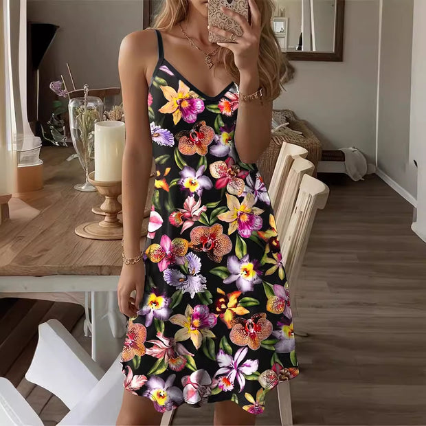 Damen Sommerkleid mit floralem Print und verstellbaren Trägern WW