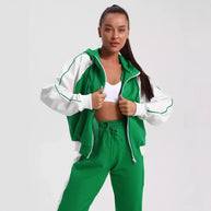 Damen sportlicher Fleece-Jogginganzug mit modischem Reißverschluss WW