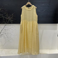 Damen Relaxed Fit Rüsch-Leinen-Maxi-Kleid WW