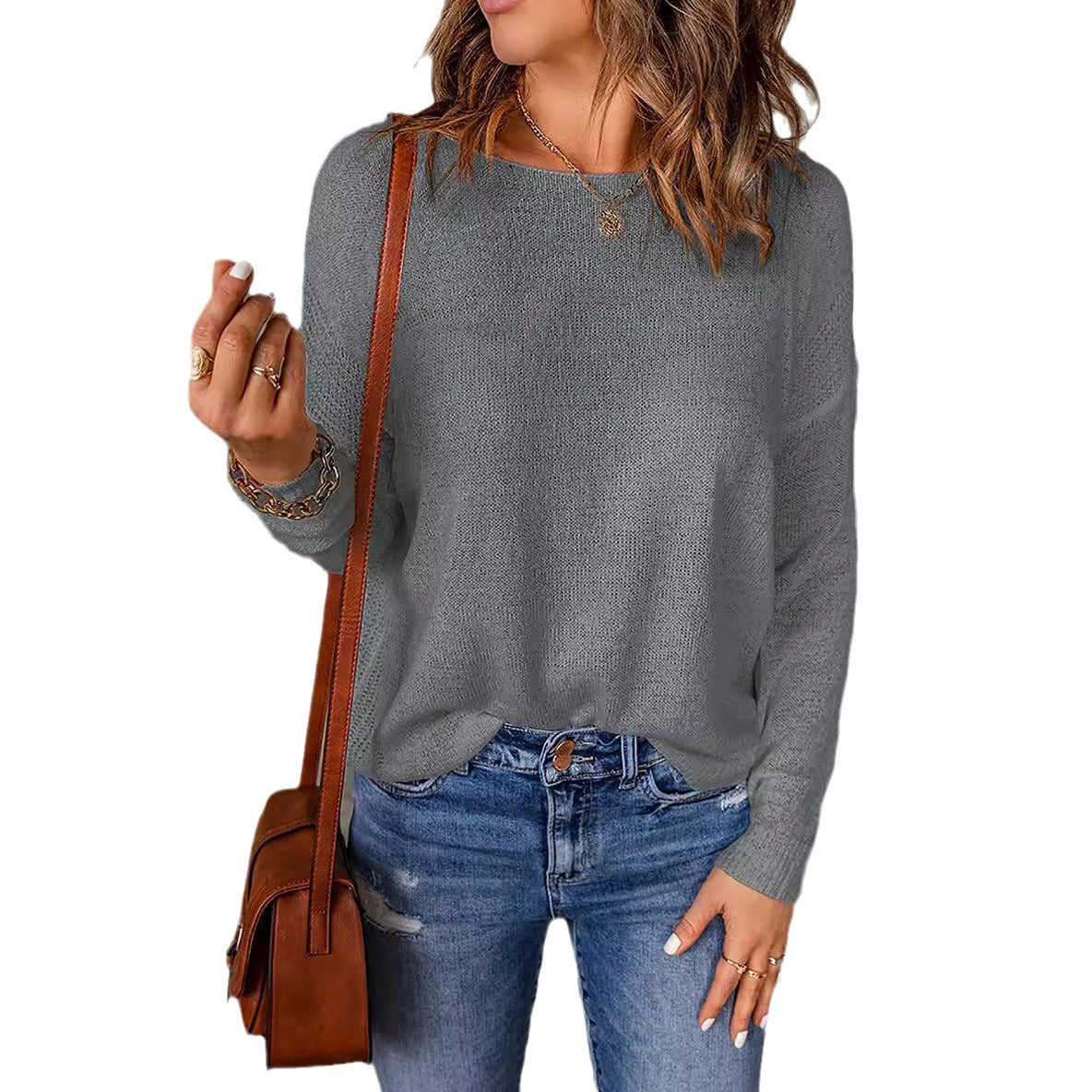 Damen bequemer Strickpullover mit weitem Schnitt und lässiger Silhouette WW
