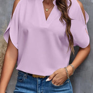 Damen Blusenshirt mit Cut-Out-Ärmeln und modischem Stehkragen WW