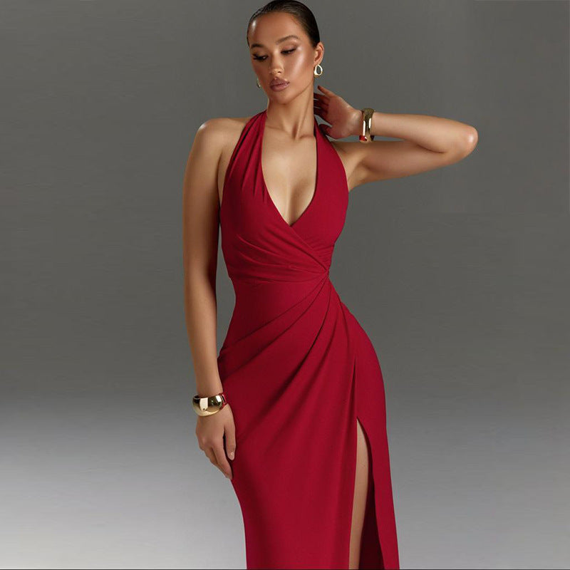 Damen Abendkleid mit verführerischem V-Ausschnitt und eleganter Drapierung W&W