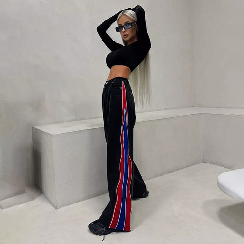 Damen Sportliches Crop-Top mit langen Ärmeln und farbigen Seitenstreifen WW