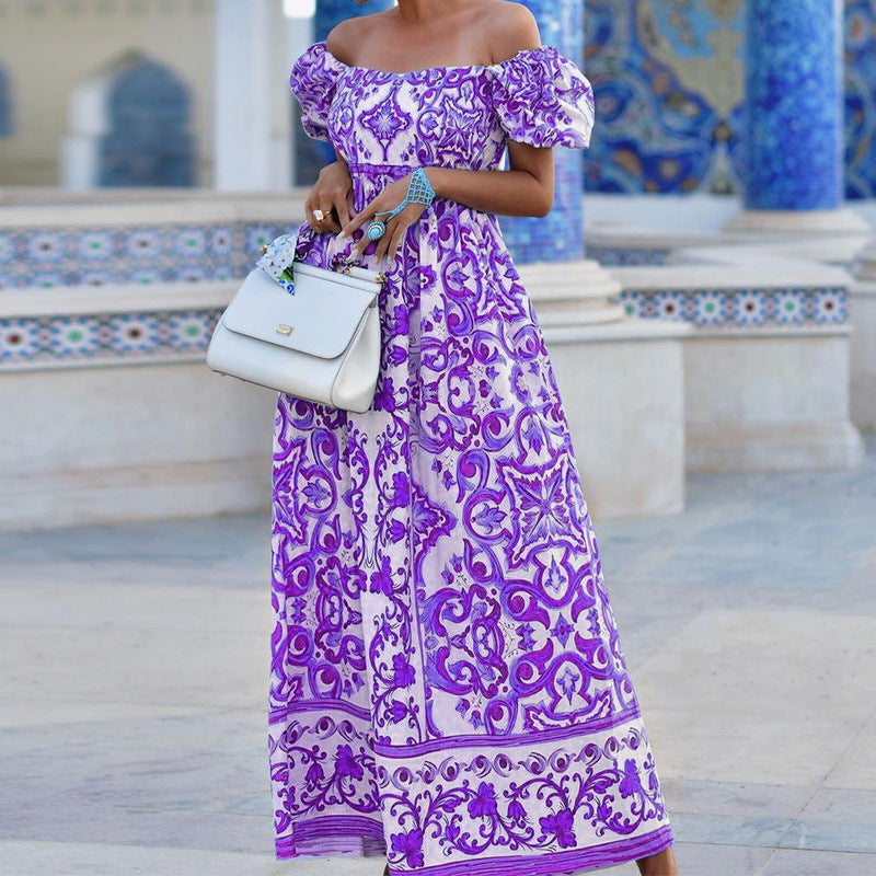 Damen Maxikleid mit schulterfreiem Design und elegantem floralen Muster WW