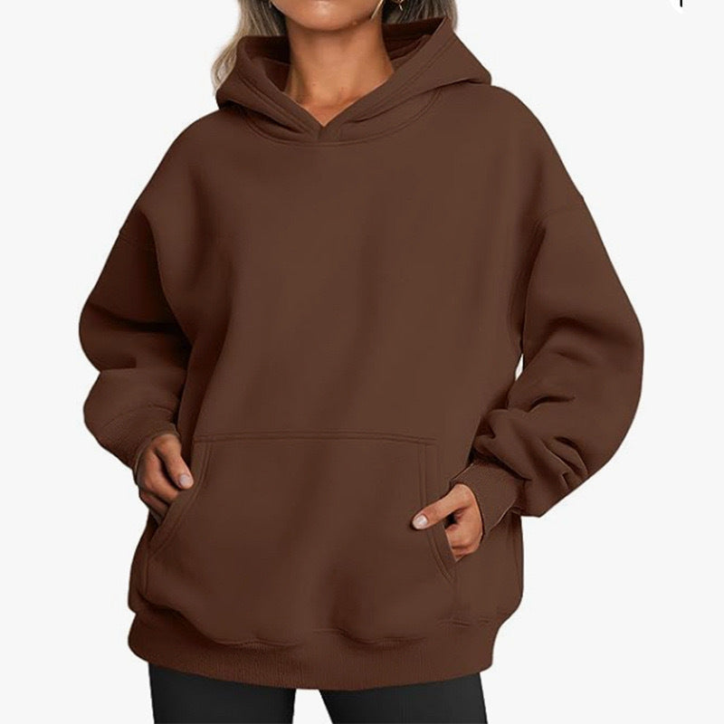 Damen oversized Kapuzenpullover aus weichem Baumwollmix mit praktischen Taschen WW