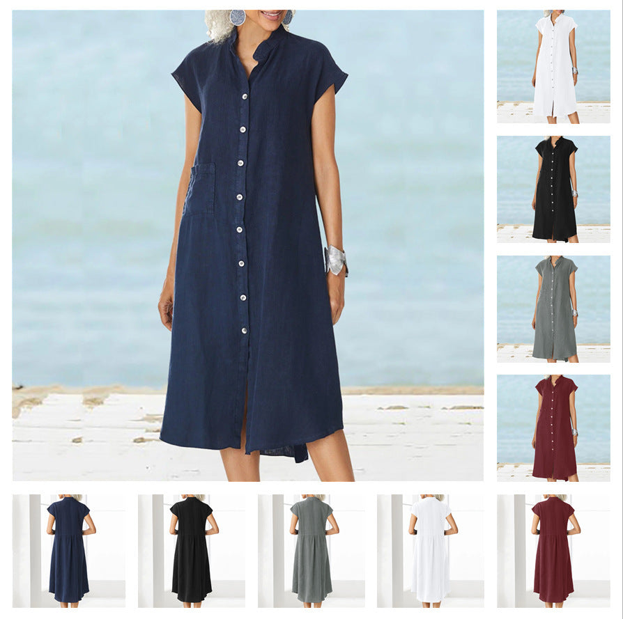 Damen Midi-Kleid mit komfortablem Hemdkragen und praktischen Seitentaschen W&W Mode