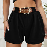 Damen elegante Shorts mit breitem Bund und dekorativem Gürtel WW