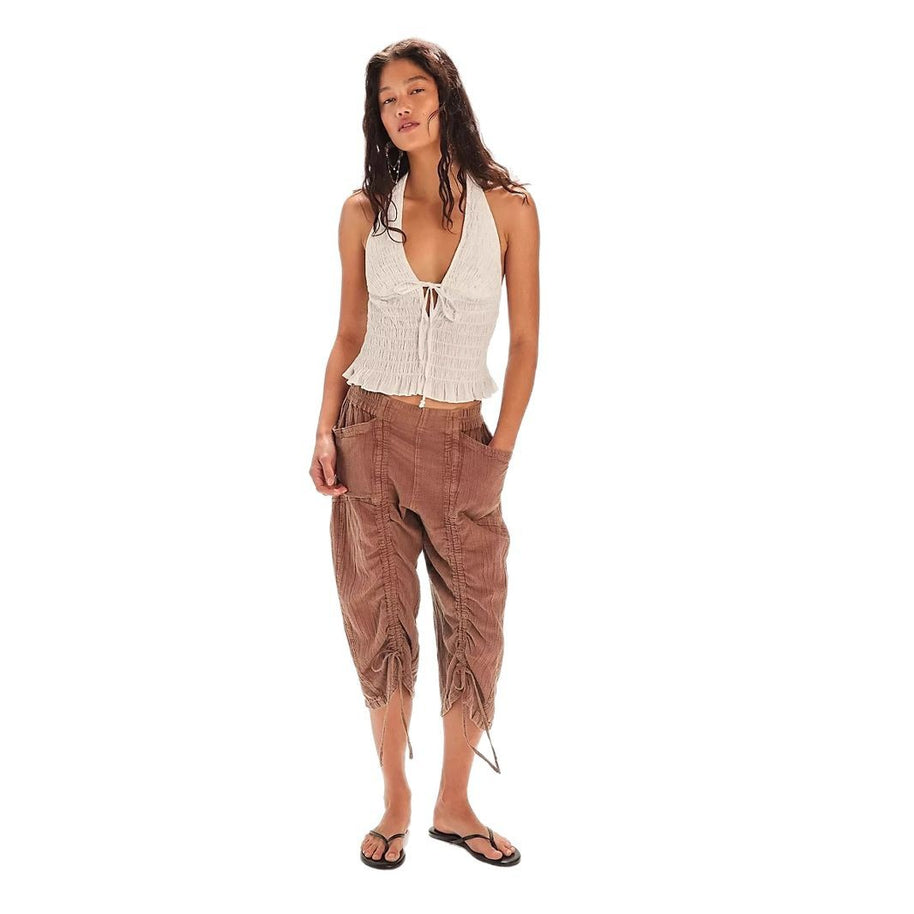 Damen ärmelloser Blus mit raffiniertem Schnitt und Bindeband WW