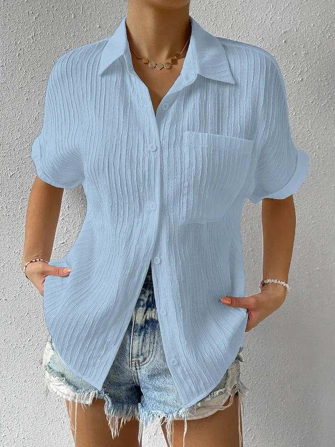 Damen Kurzarm Hemdbluse mit strukturiertem Obermaterial WW