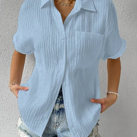Damen Kurzarm Hemdbluse mit strukturiertem Obermaterial WW