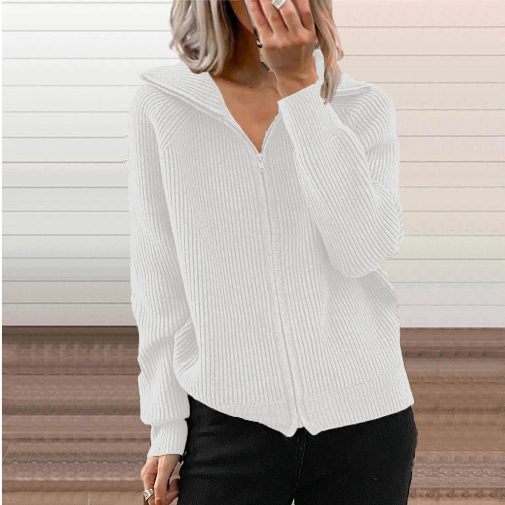 Damen Strickjacke mit hohem Kragen und praktischem Reißverschluss WW