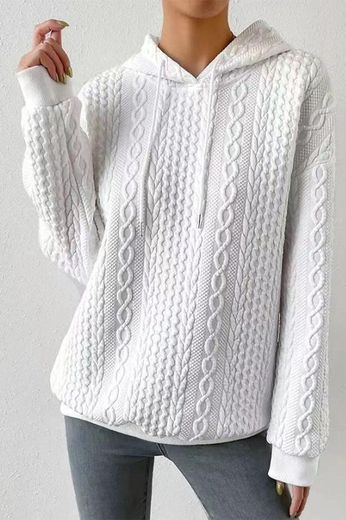 WW Jacquard Kapuze Schnürung langärmliges lockeres Sweatshirt