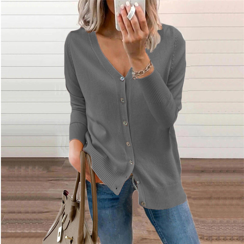 Damen Strickjacke mit modernen Knopfdetails und tiefem V-Ausschnitt WW