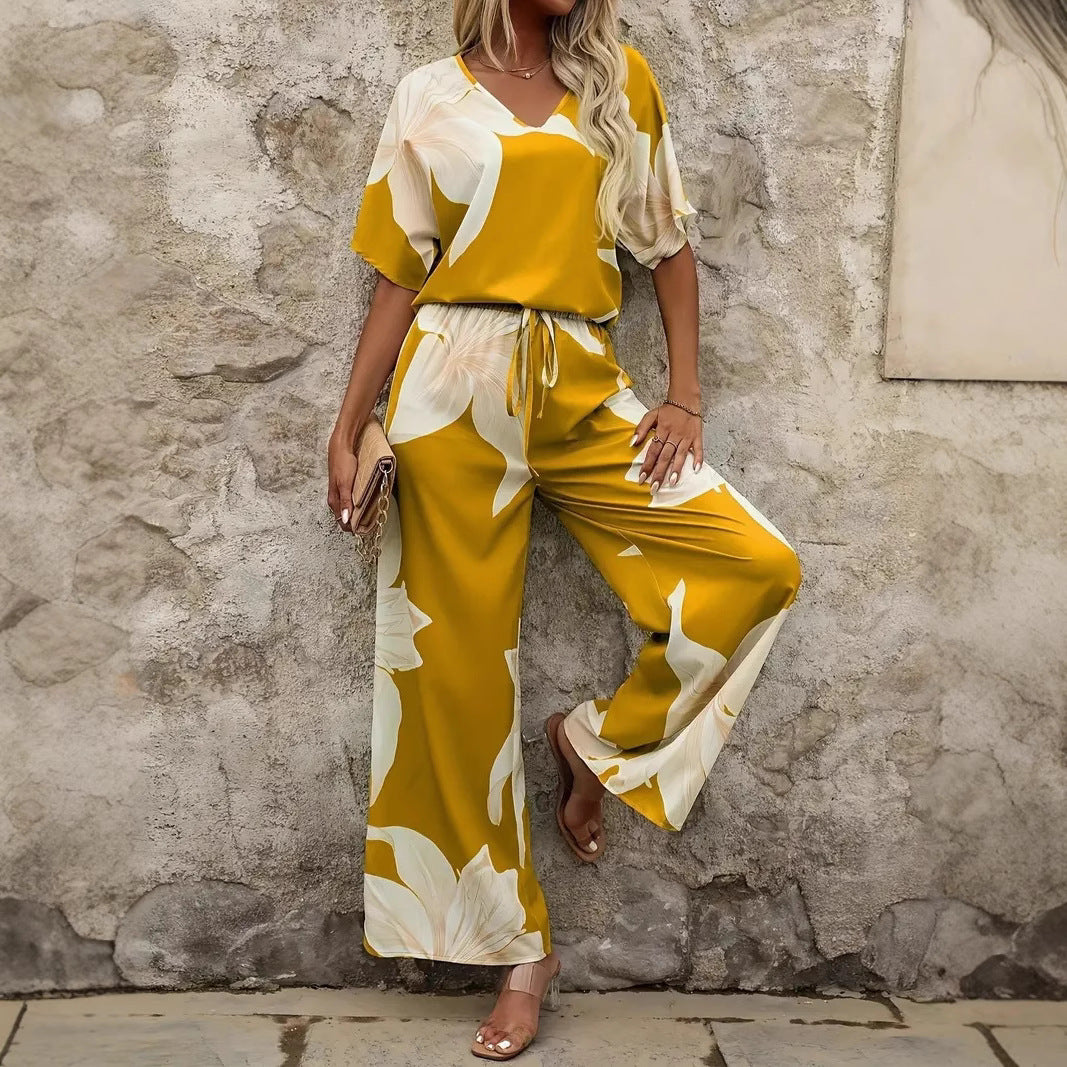 Damen entspanntes Jumpsuit mit floralem Design und elastischem Bund WW