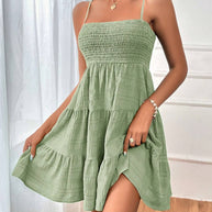 Damen Sommerliches Minikleid mit Raffungen und Trägern WW