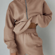 Damen lässiger Oversized-Hoodie und Jogginghose Set mit praktischem Reißverschluss WW