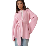 Damen Strickjacke mit Bindegürtel und weit geschnittenen Ärmeln WW