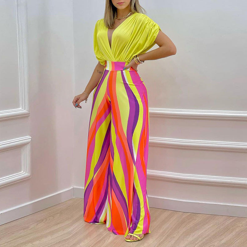 Damen Jumpsuit mit tiefem V-Ausschnitt und weitem Bein W&W Mode