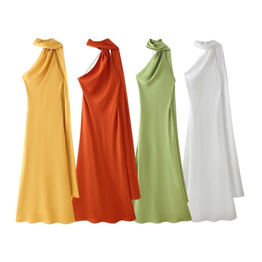 Damen elegantes Abendkleid mit einseitigem Cape und raffinierter Drapierung W&W
