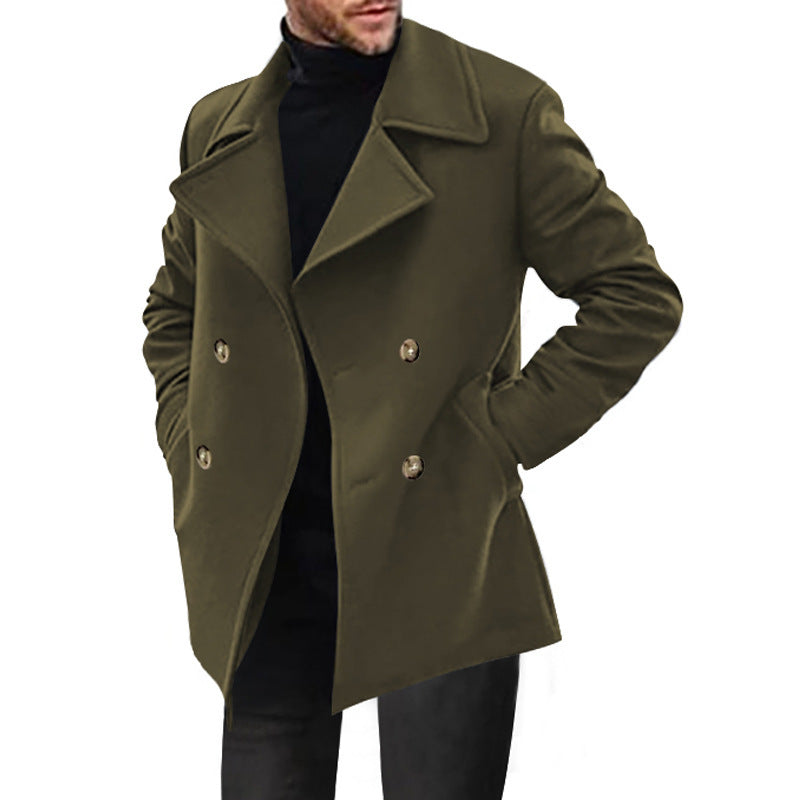Herren Designer Wollmantel mit doppelter Knopfleiste WW