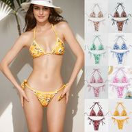 Damen Triangel-Bikini-Set mit verspieltem Blumenmuster und verstellbaren Bindebändern WW